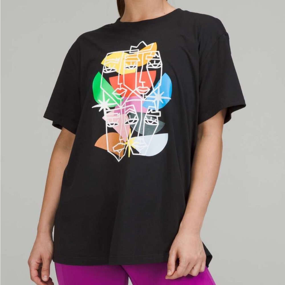 lululemon athletica Black Short Sleeve Tee with Multicolor Abstract Face Print